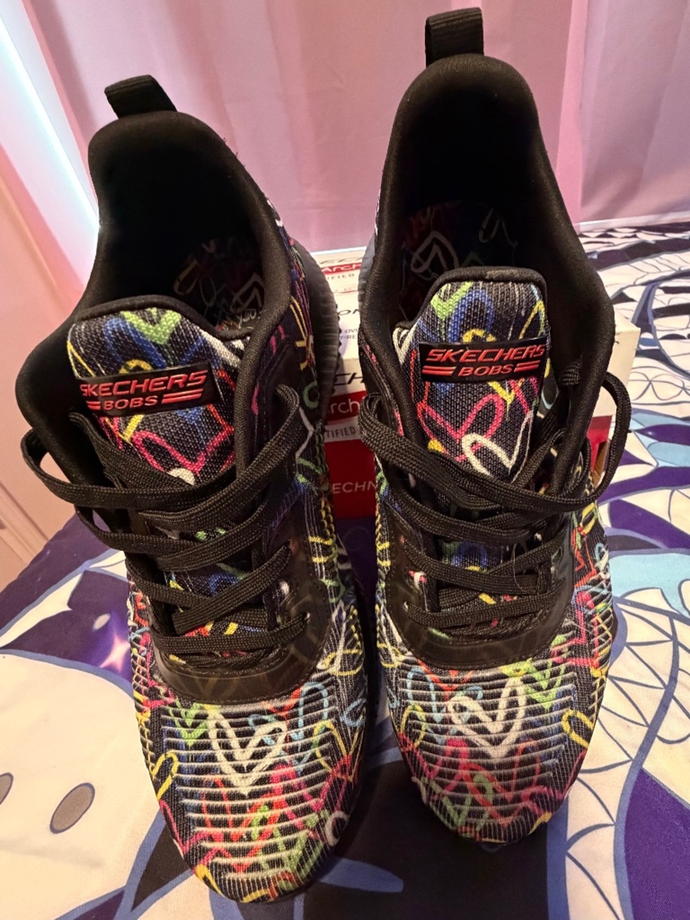 Skechers Bobs Squad X JGoldcrown Black w/Hearts Size 9